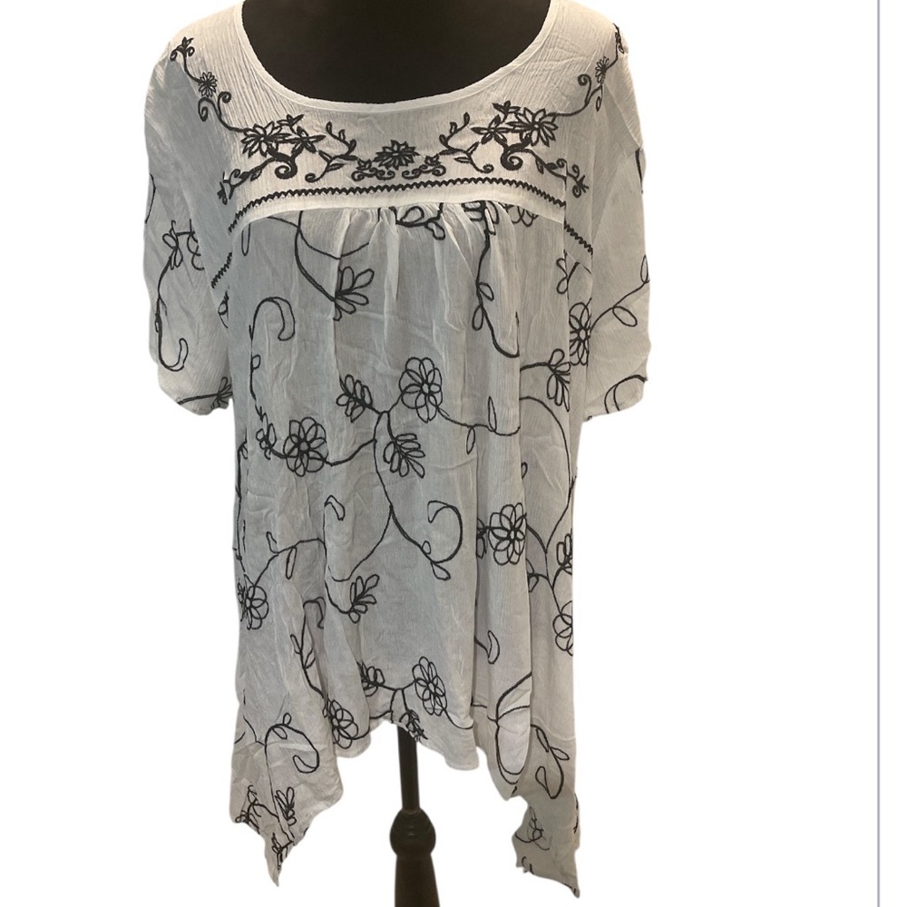 Floral Embroidered White Top